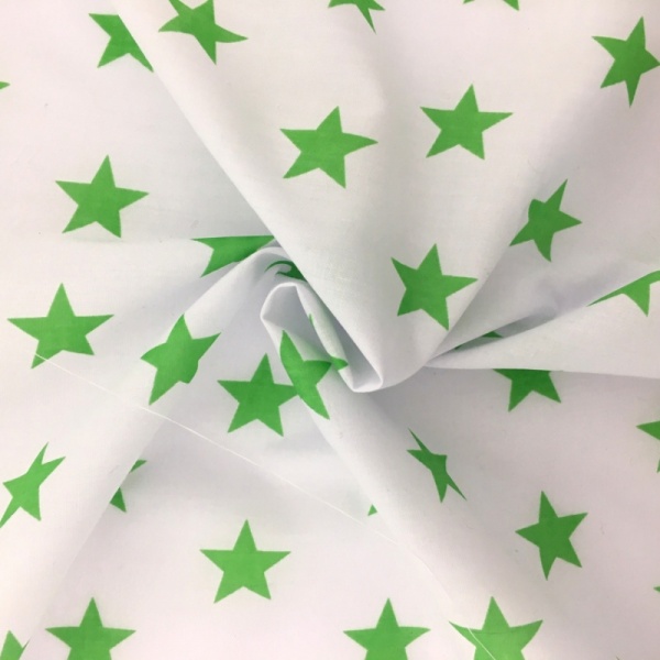 Polycotton Stars - Green on White